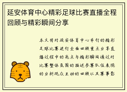 延安体育中心精彩足球比赛直播全程回顾与精彩瞬间分享